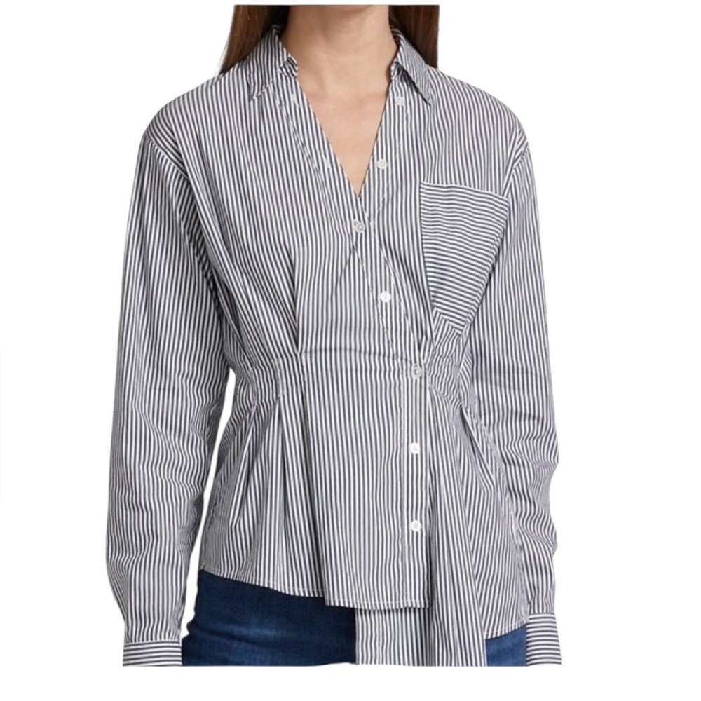 Veronica Beard Rosamund Black and White Striped Blouse